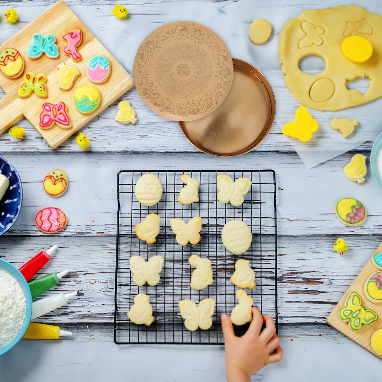 Round Tinplate Candy Box Cooki - Tin Container Lid のレビューと価格